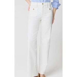 J. Crew Slim Wide Leg Jeans Women's 28 White Denim Gold Buttons Cotton Nautical